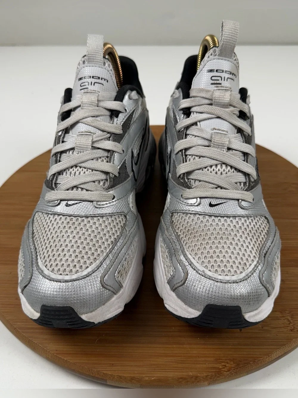 Nike Zoom Air Fire Silver Metallic Mesh Athletic Sneakers - Picture 2 of 10